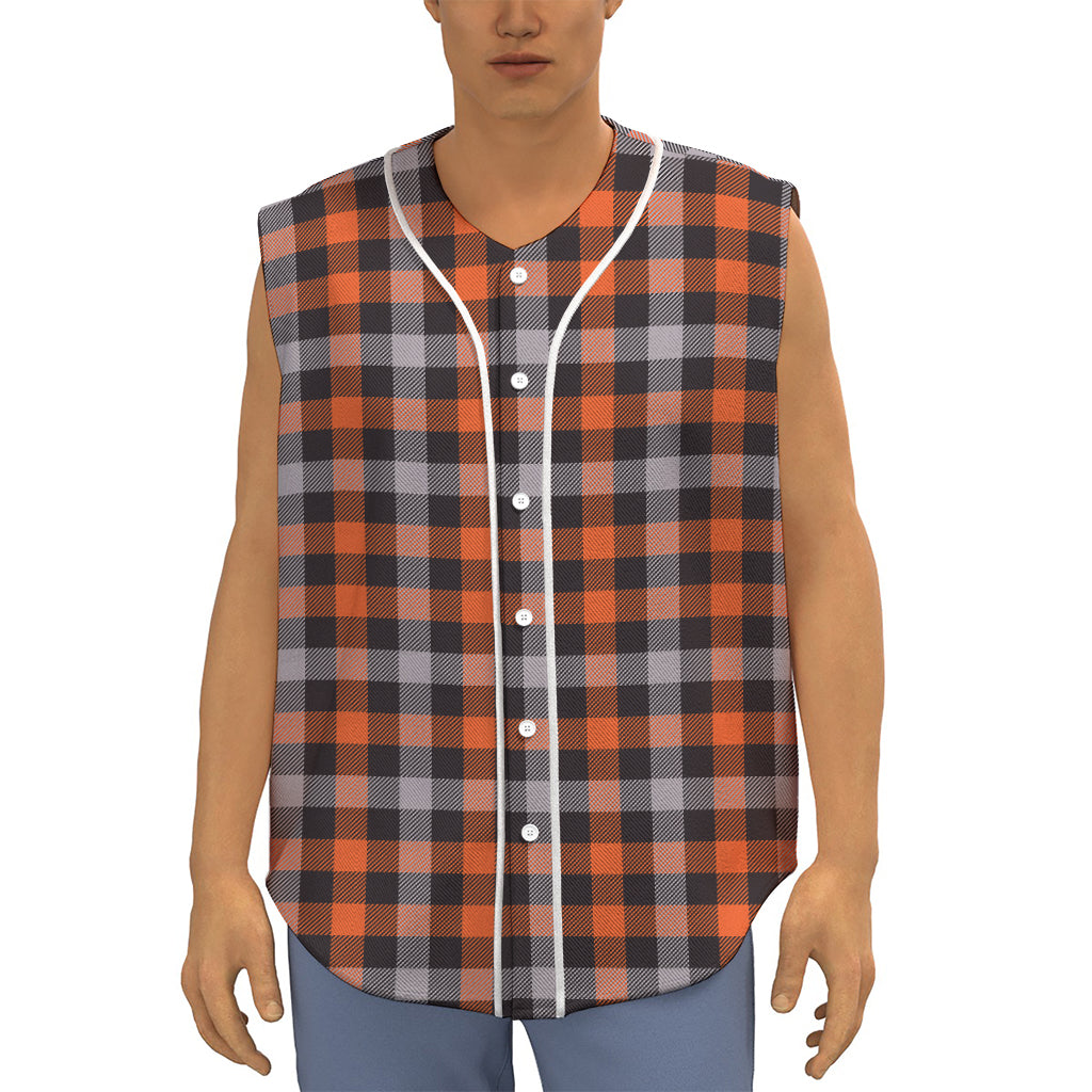 Halloween Buffalo Plaid Print Sleeveless Baseball Jersey