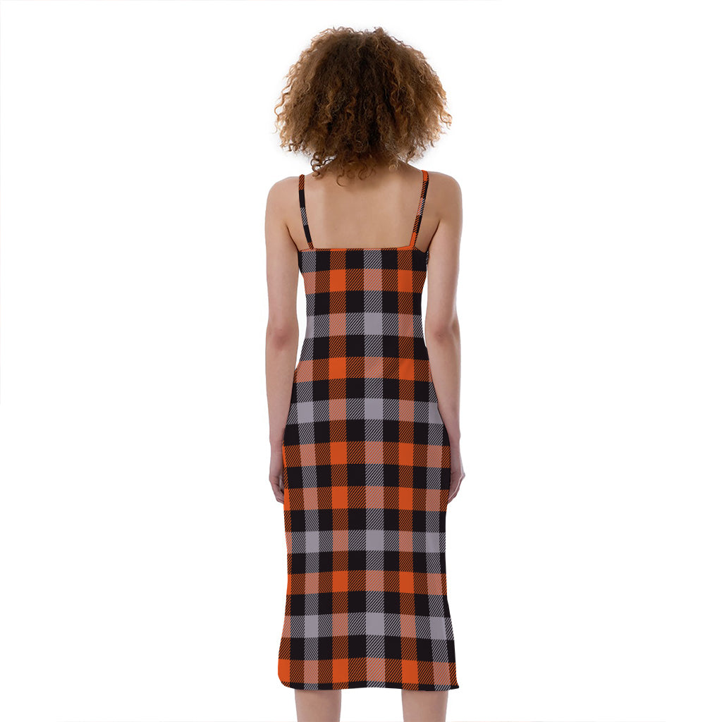 Halloween Buffalo Plaid Print Slim Fit Midi Cami Dress