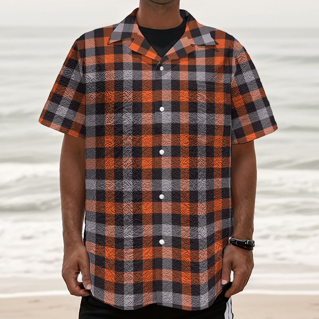 Halloween Buffalo Plaid Print Textured Short Sleeve Shirt