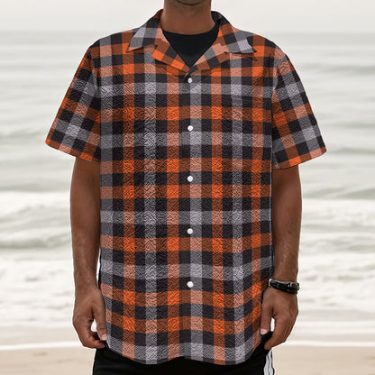 Halloween Buffalo Plaid Print Textured Short Sleeve Shirt