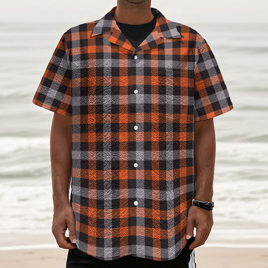 Halloween Buffalo Plaid Print Textured Short Sleeve Shirt