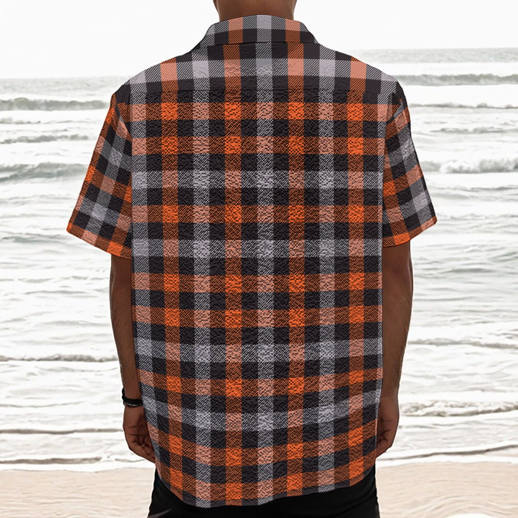 Halloween Buffalo Plaid Print Textured Short Sleeve Shirt