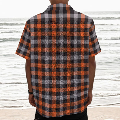 Halloween Buffalo Plaid Print Textured Short Sleeve Shirt