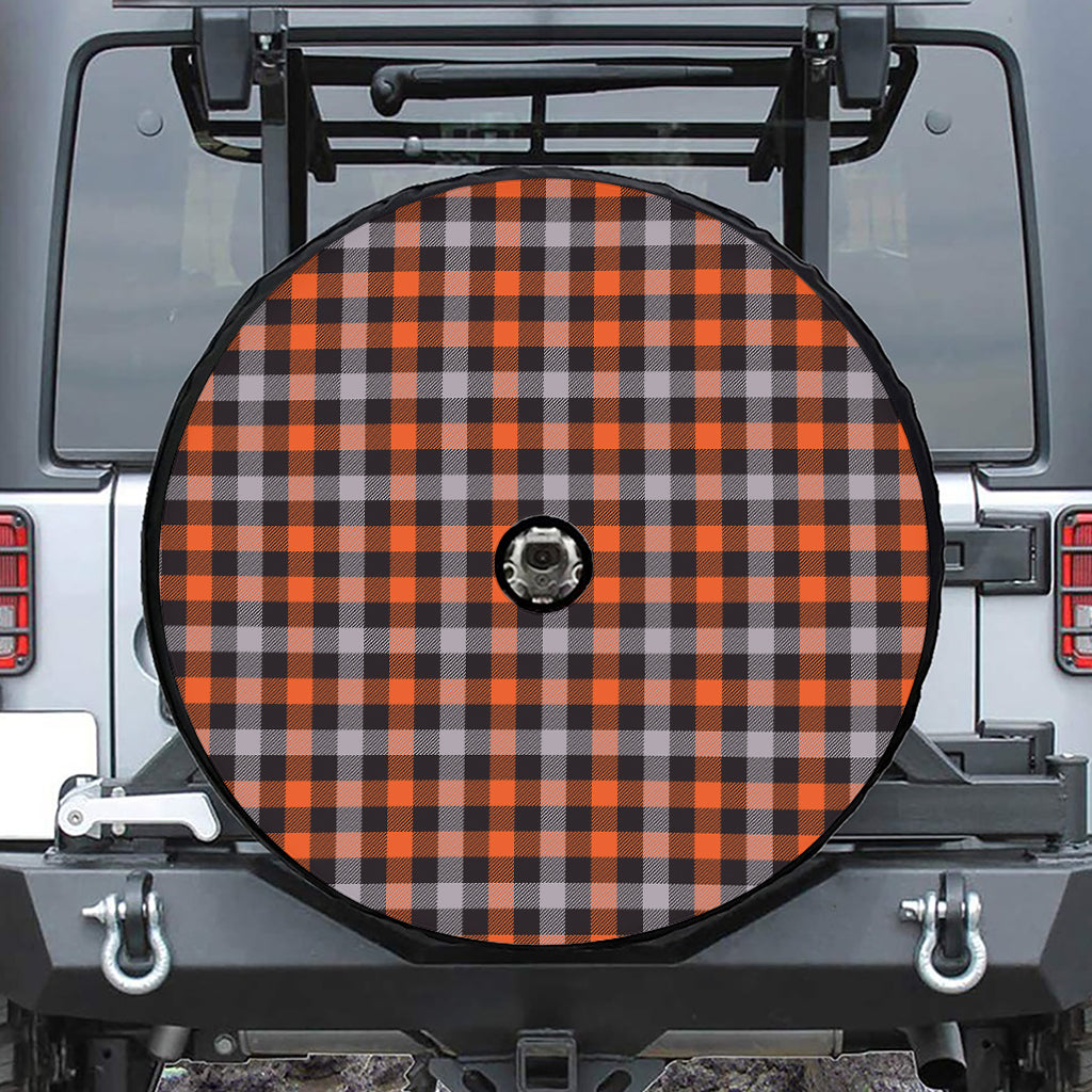 Halloween Buffalo Plaid Print Tire Cover With Camera Hole