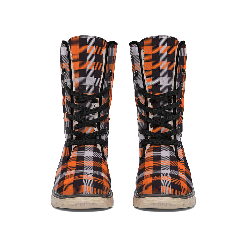 Halloween Buffalo Plaid Print Winter Boots