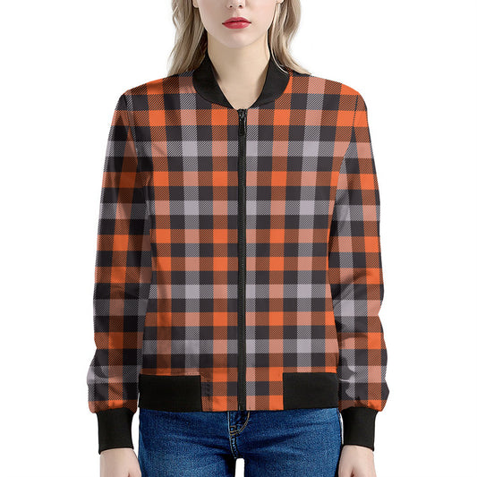 Halloween Buffalo Plaid Print Women's Bomber Jacket