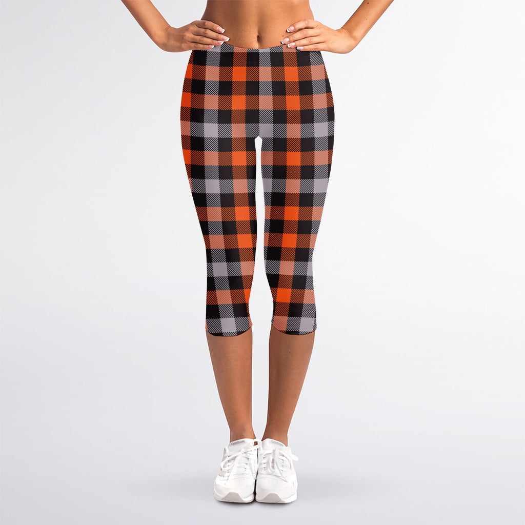 Halloween Buffalo Plaid Print Women's Capri Leggings