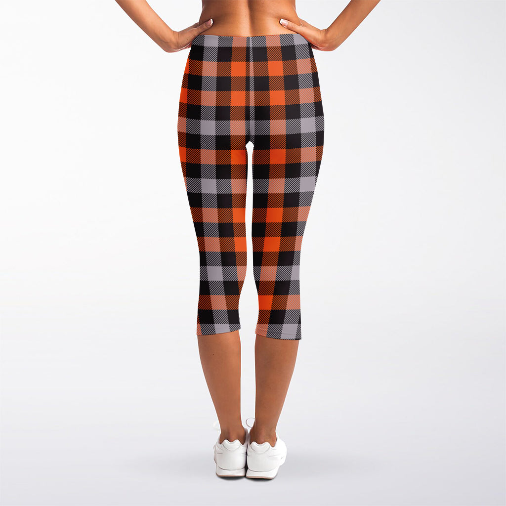 Halloween Buffalo Plaid Print Women's Capri Leggings