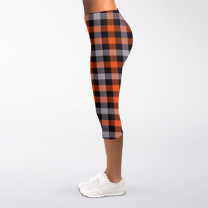 Halloween Buffalo Plaid Print Women's Capri Leggings