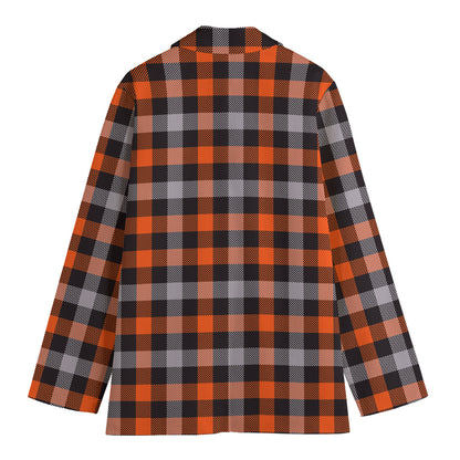 Halloween Buffalo Plaid Print Women's Cotton Blazer