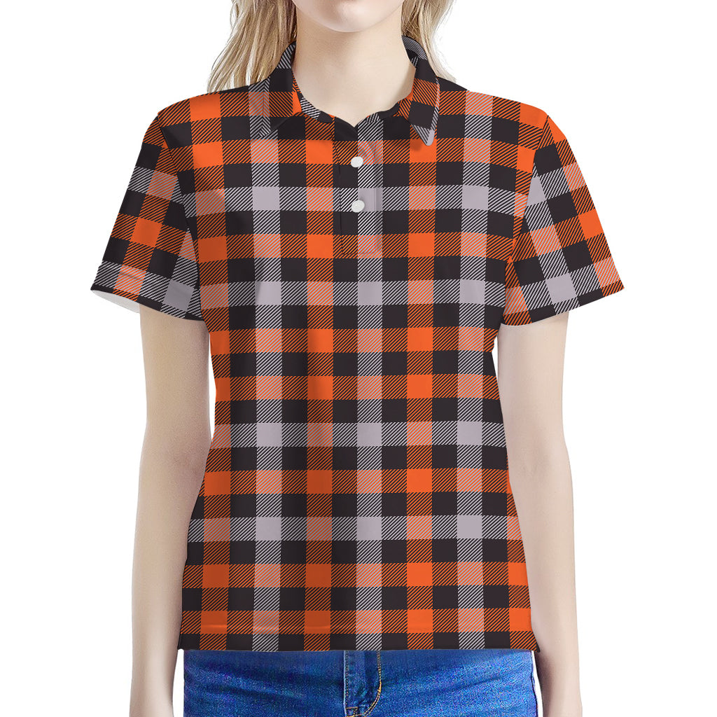 Halloween Buffalo Plaid Print Women's Polo Shirt