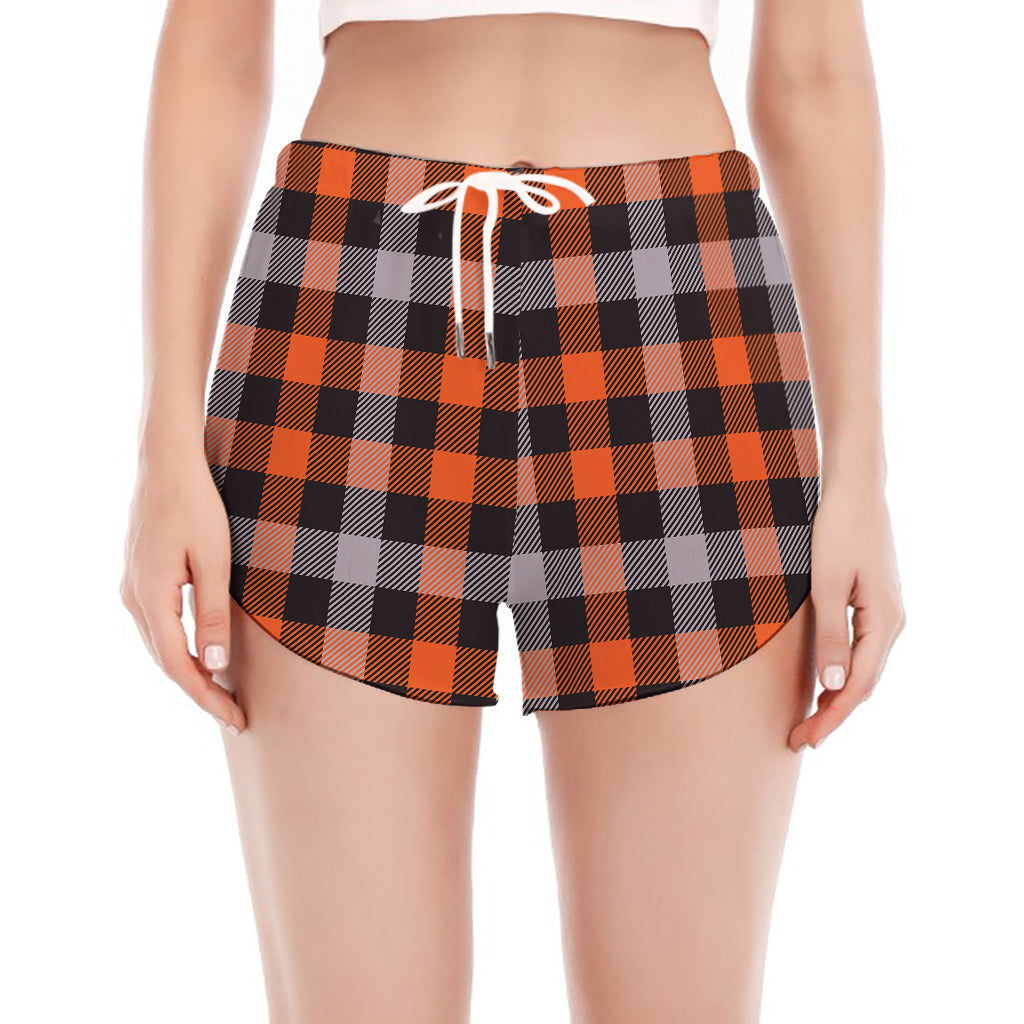 Halloween Buffalo Plaid Print Women's Split Running Shorts