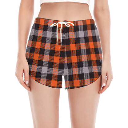 Halloween Buffalo Plaid Print Women's Split Running Shorts