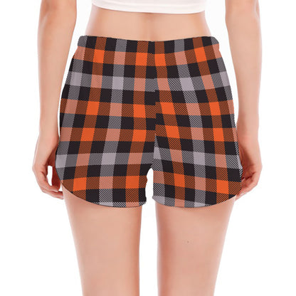 Halloween Buffalo Plaid Print Women's Split Running Shorts