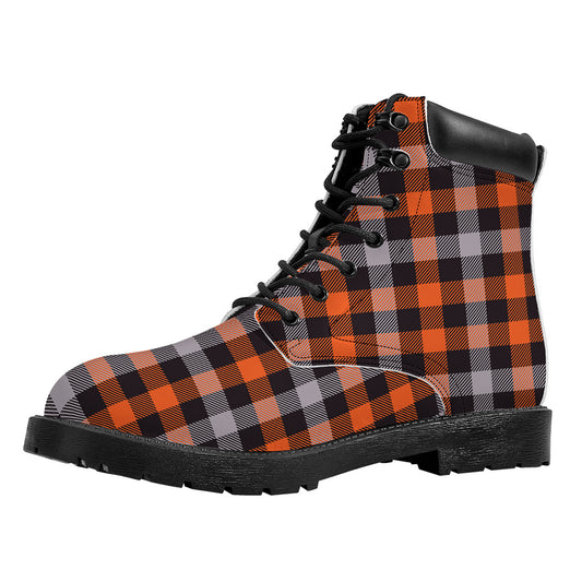 Halloween Buffalo Plaid Print Work Boots