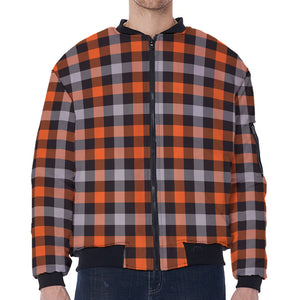 Halloween Buffalo Plaid Print Zip Sleeve Bomber Jacket