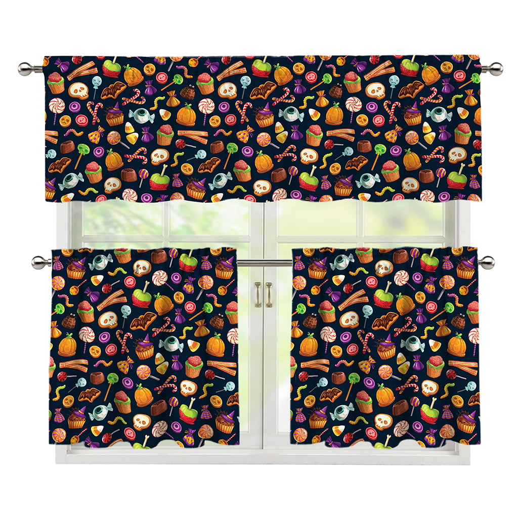 Halloween Candy Pattern Print 3 Piece Kitchen Curtains