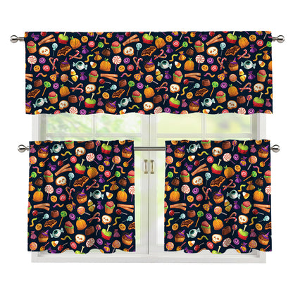 Halloween Candy Pattern Print 3 Piece Kitchen Curtains