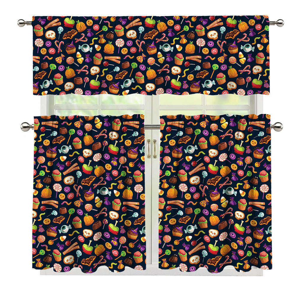 Halloween Candy Pattern Print 3 Piece Kitchen Curtains