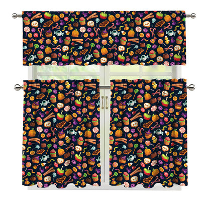 Halloween Candy Pattern Print 3 Piece Kitchen Curtains
