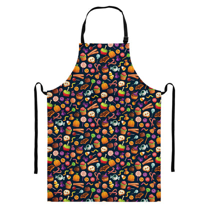 Halloween Candy Pattern Print Bib Apron With Pocket