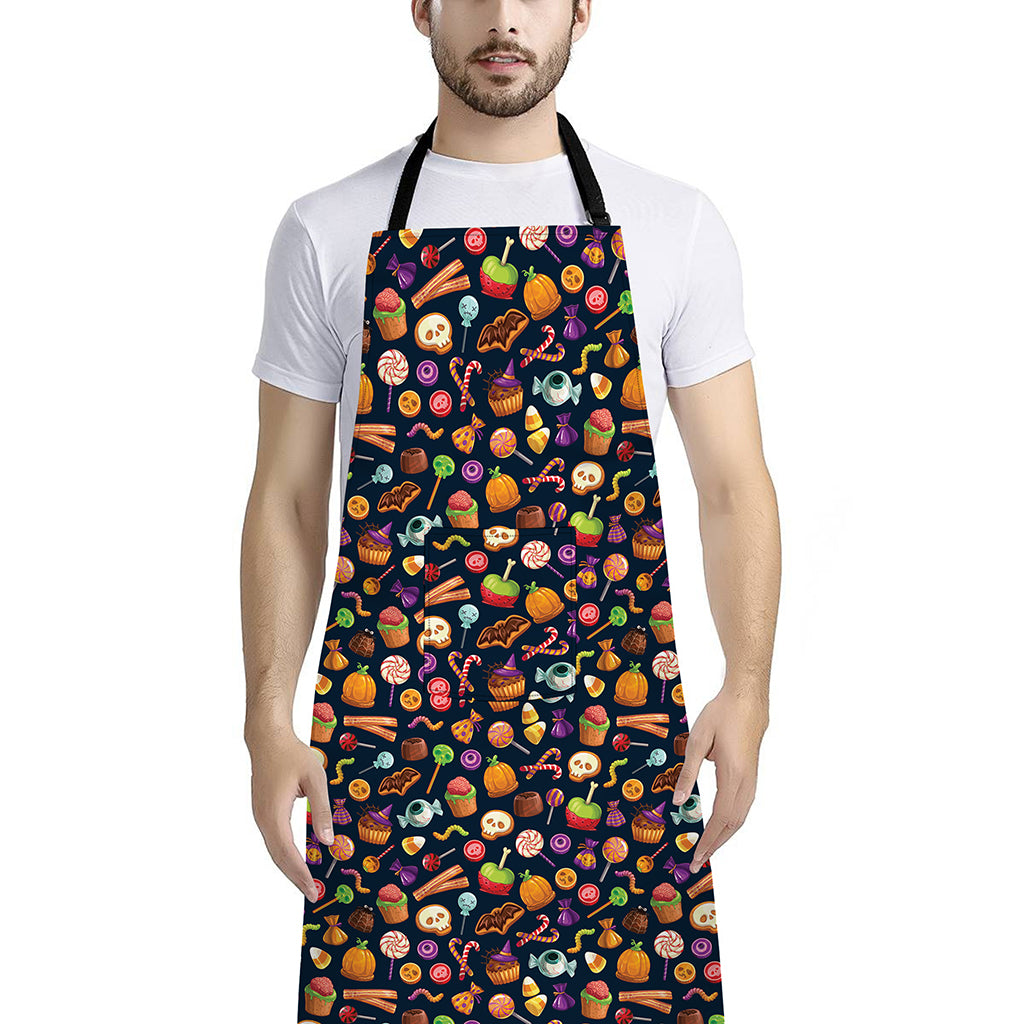 Halloween Candy Pattern Print Bib Apron With Pocket