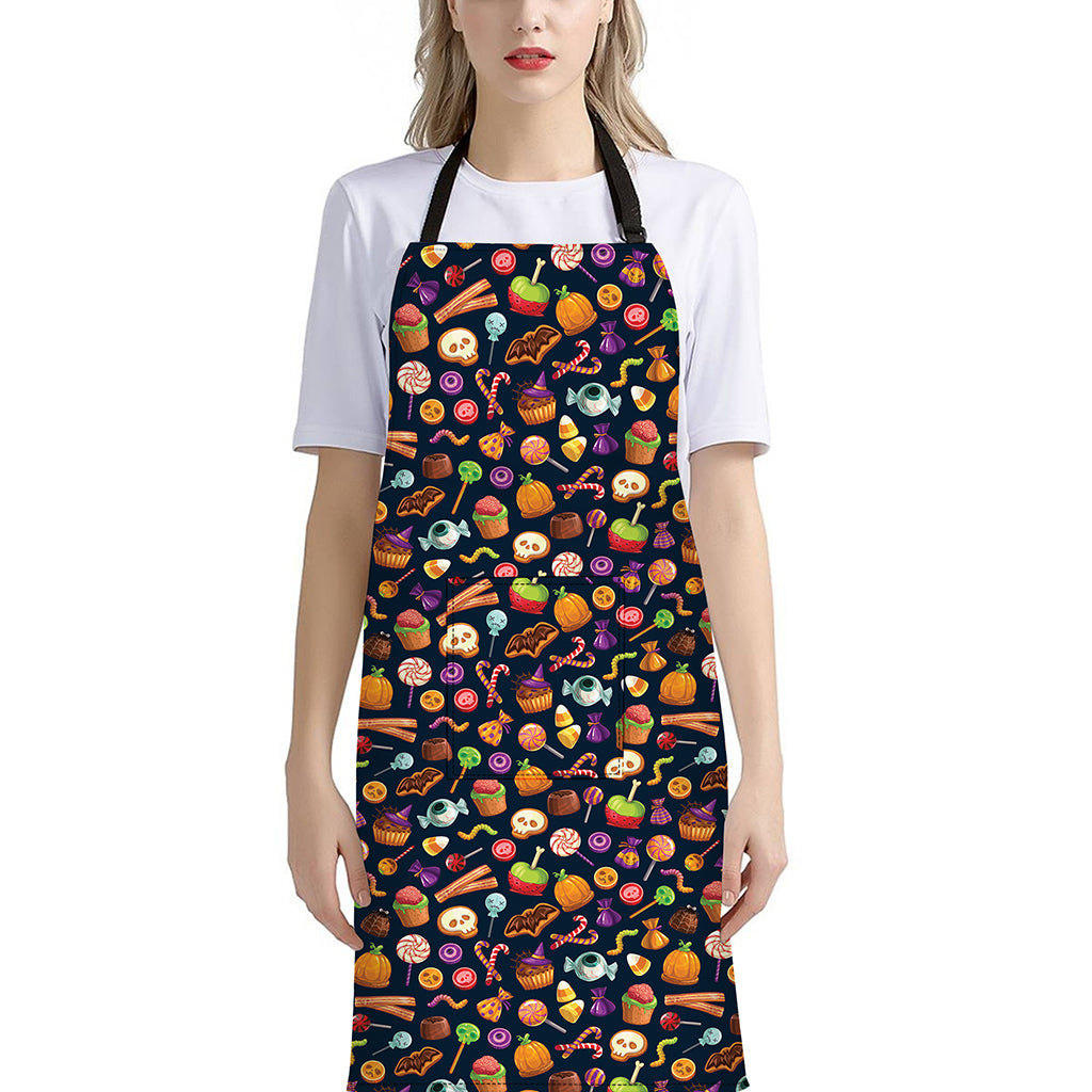 Halloween Candy Pattern Print Bib Apron With Pocket