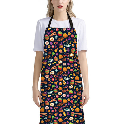 Halloween Candy Pattern Print Bib Apron With Pocket