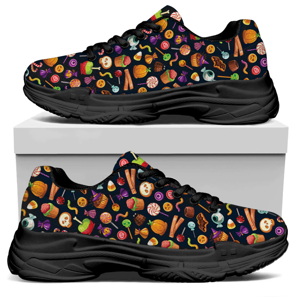 Halloween Candy Pattern Print Black Chunky Shoes