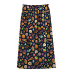 Halloween Candy Pattern Print Cotton Front Slit Maxi Skirt