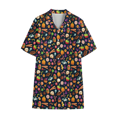 Halloween Candy Pattern Print Cotton Hawaiian Shirt