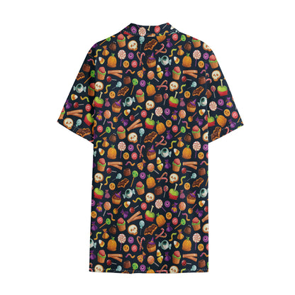 Halloween Candy Pattern Print Cotton Hawaiian Shirt