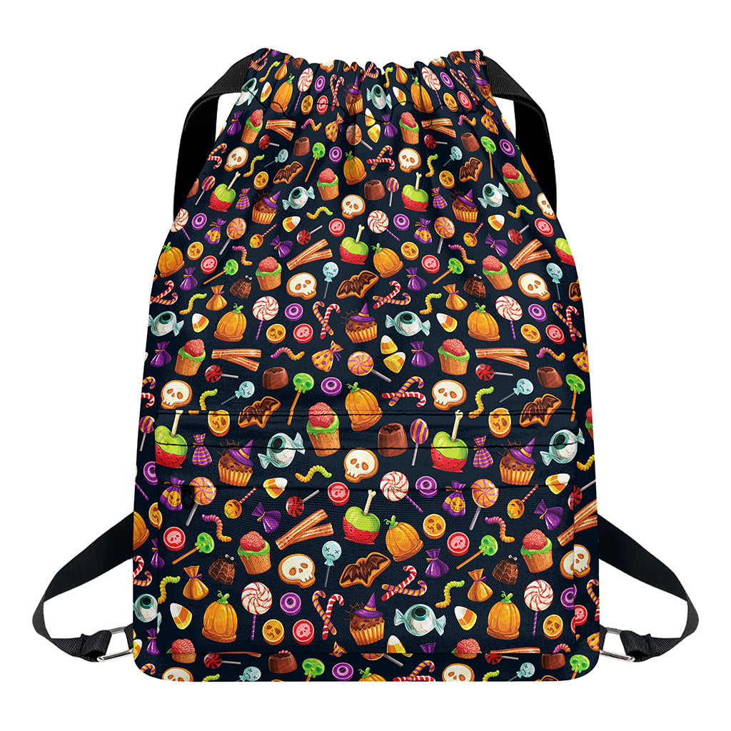Halloween Candy Pattern Print Drawstring Backpack
