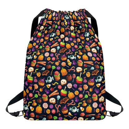 Halloween Candy Pattern Print Drawstring Backpack