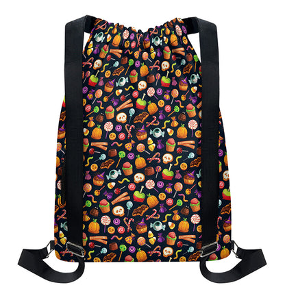Halloween Candy Pattern Print Drawstring Backpack