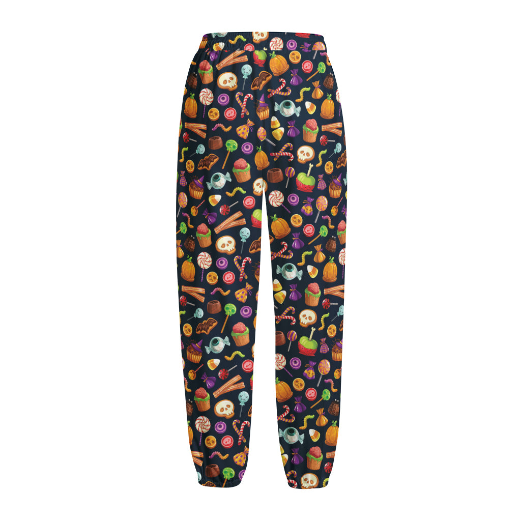 Halloween Candy Pattern Print Fleece Lined Knit Pants