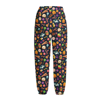 Halloween Candy Pattern Print Fleece Lined Knit Pants