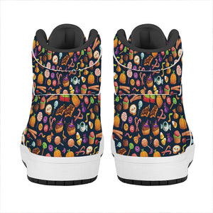 Halloween Candy Pattern Print High Top Leather Sneakers