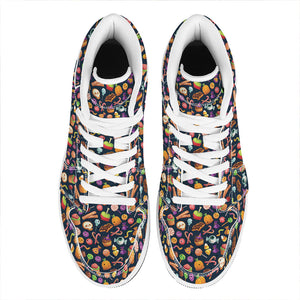 Halloween Candy Pattern Print High Top Leather Sneakers