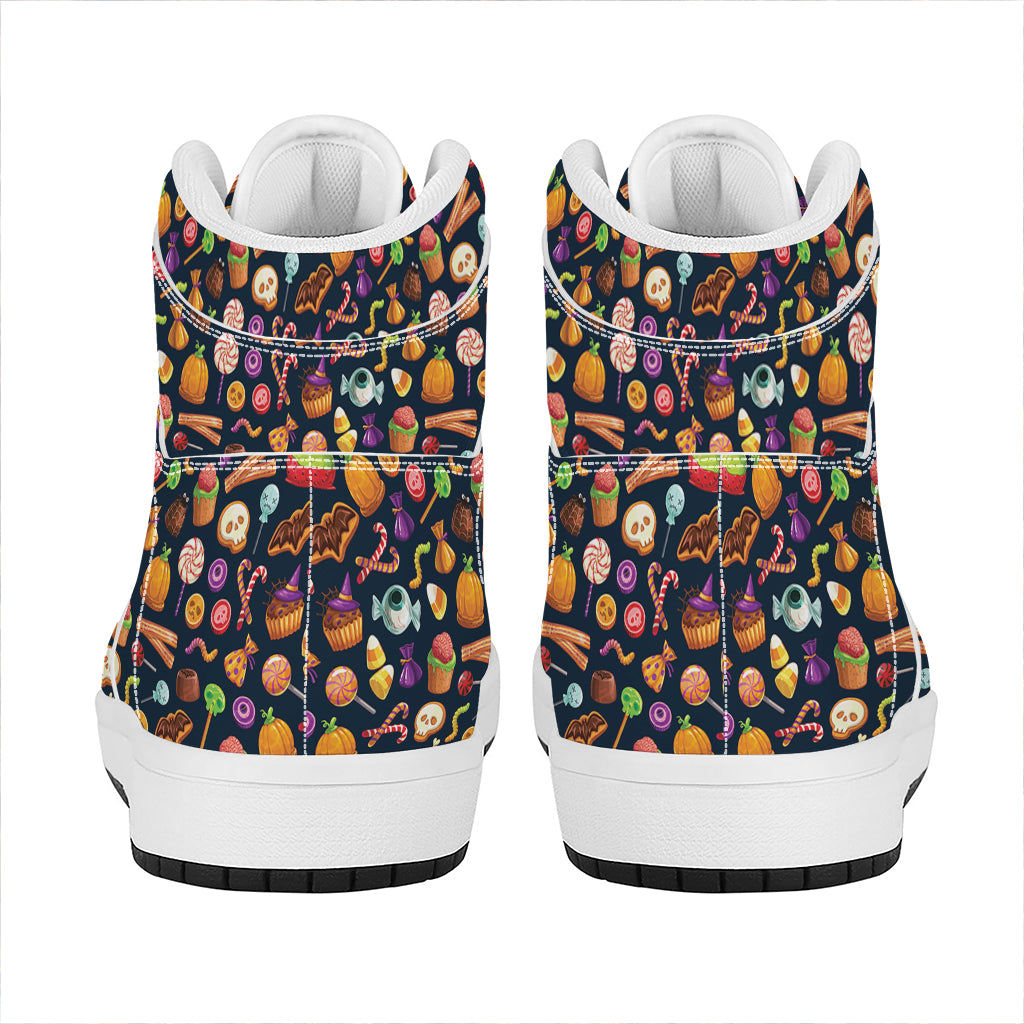 Halloween Candy Pattern Print High Top Leather Sneakers