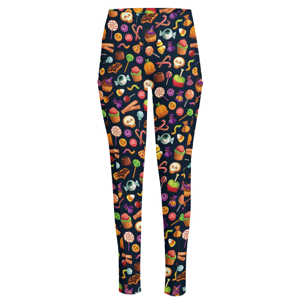 Halloween Candy Pattern Print High-Waisted Pocket Leggings
