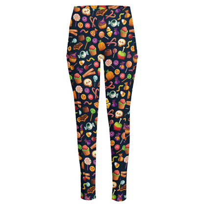 Halloween Candy Pattern Print High-Waisted Pocket Leggings