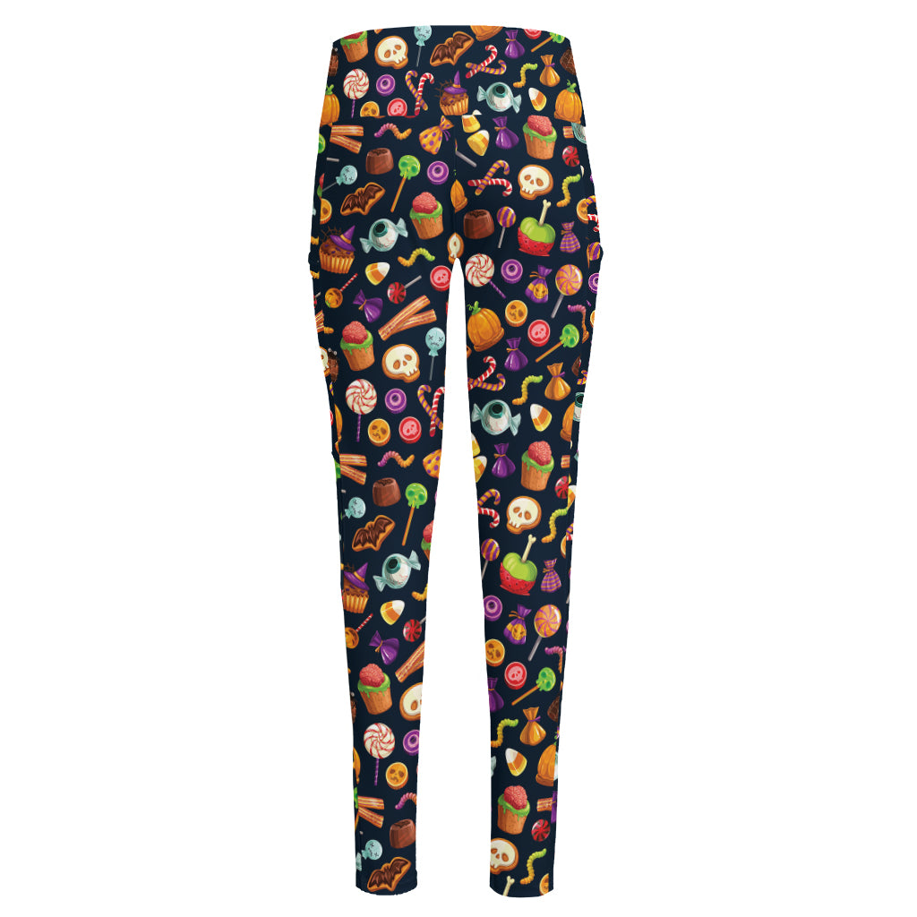 Halloween Candy Pattern Print High-Waisted Pocket Leggings