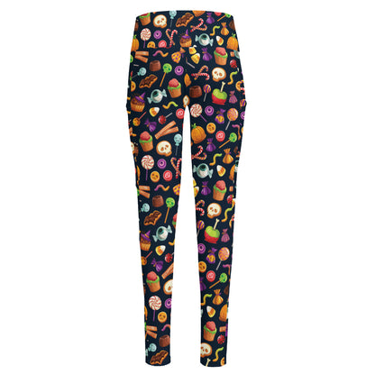 Halloween Candy Pattern Print High-Waisted Pocket Leggings