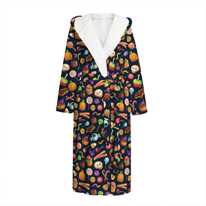 Halloween Candy Pattern Print Hooded Bathrobe