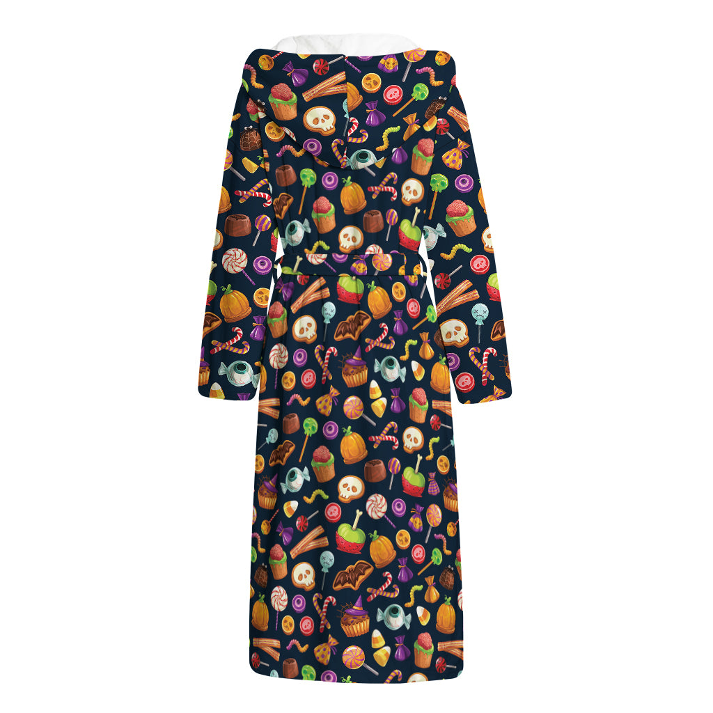 Halloween Candy Pattern Print Hooded Bathrobe