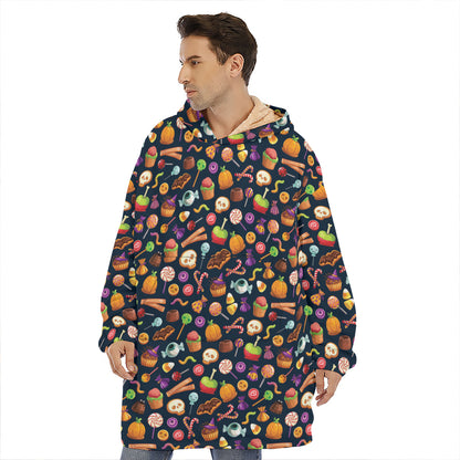 Halloween Candy Pattern Print Hoodie Blanket