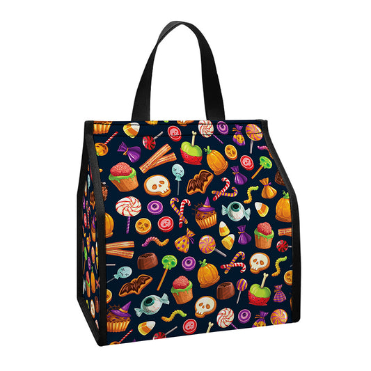Halloween Candy Pattern Print Insulated Lunch Tote