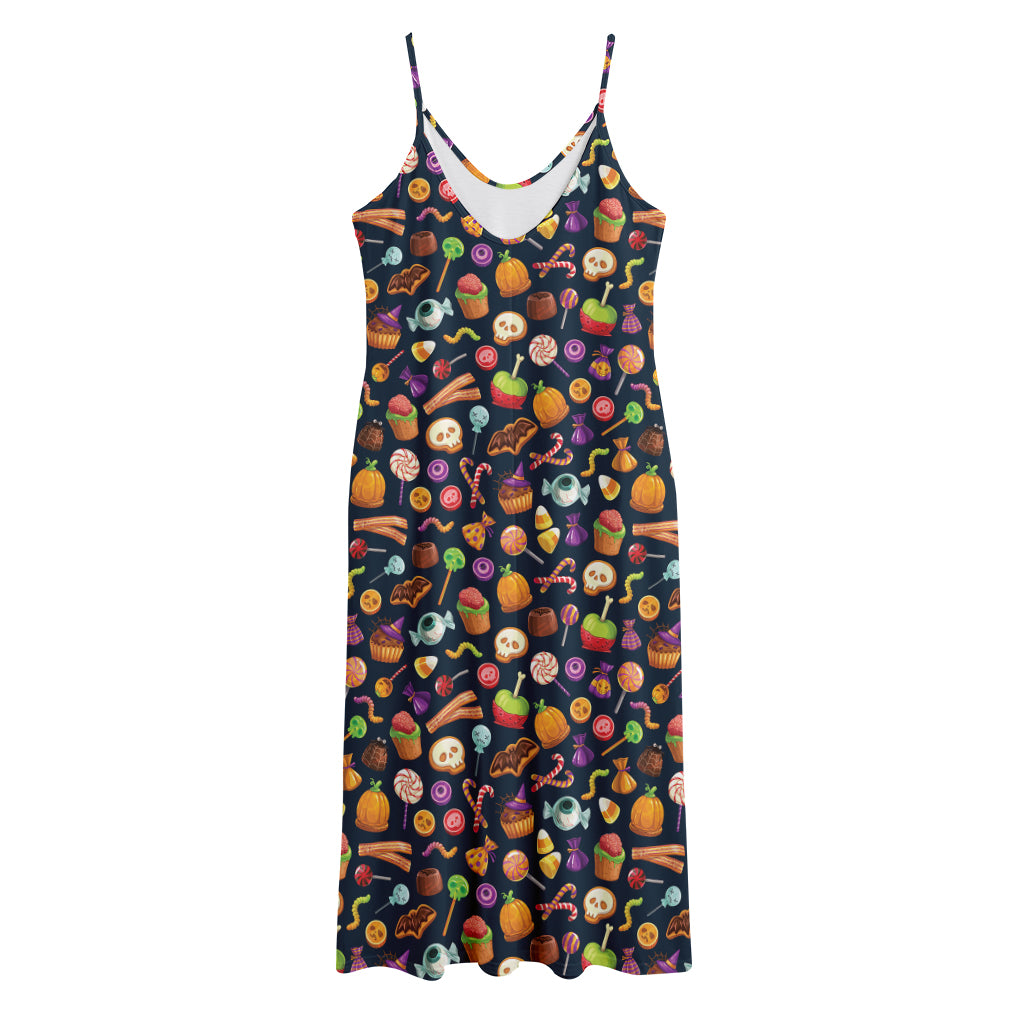 Halloween Candy Pattern Print Jersey Midi Cami Dress