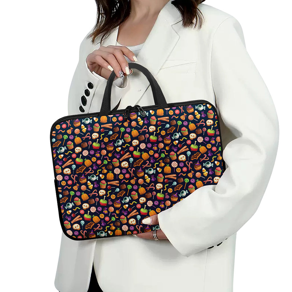 Halloween Candy Pattern Print Laptop Sleeve With Handle